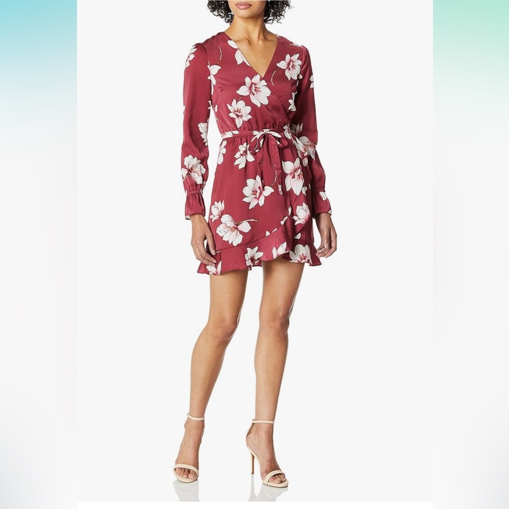 Cupcakes & Cashmere Women’s S Jarrett deep red floral wrap ls mini dress in EUC